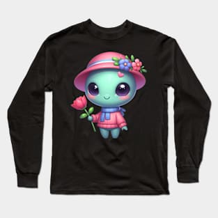 Cute Alien Girl Holding Flower Long Sleeve T-Shirt